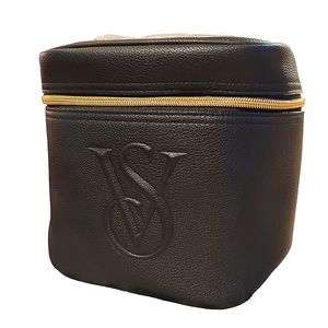 Victoria's secret zipper makeup bag black with pink stripes inside